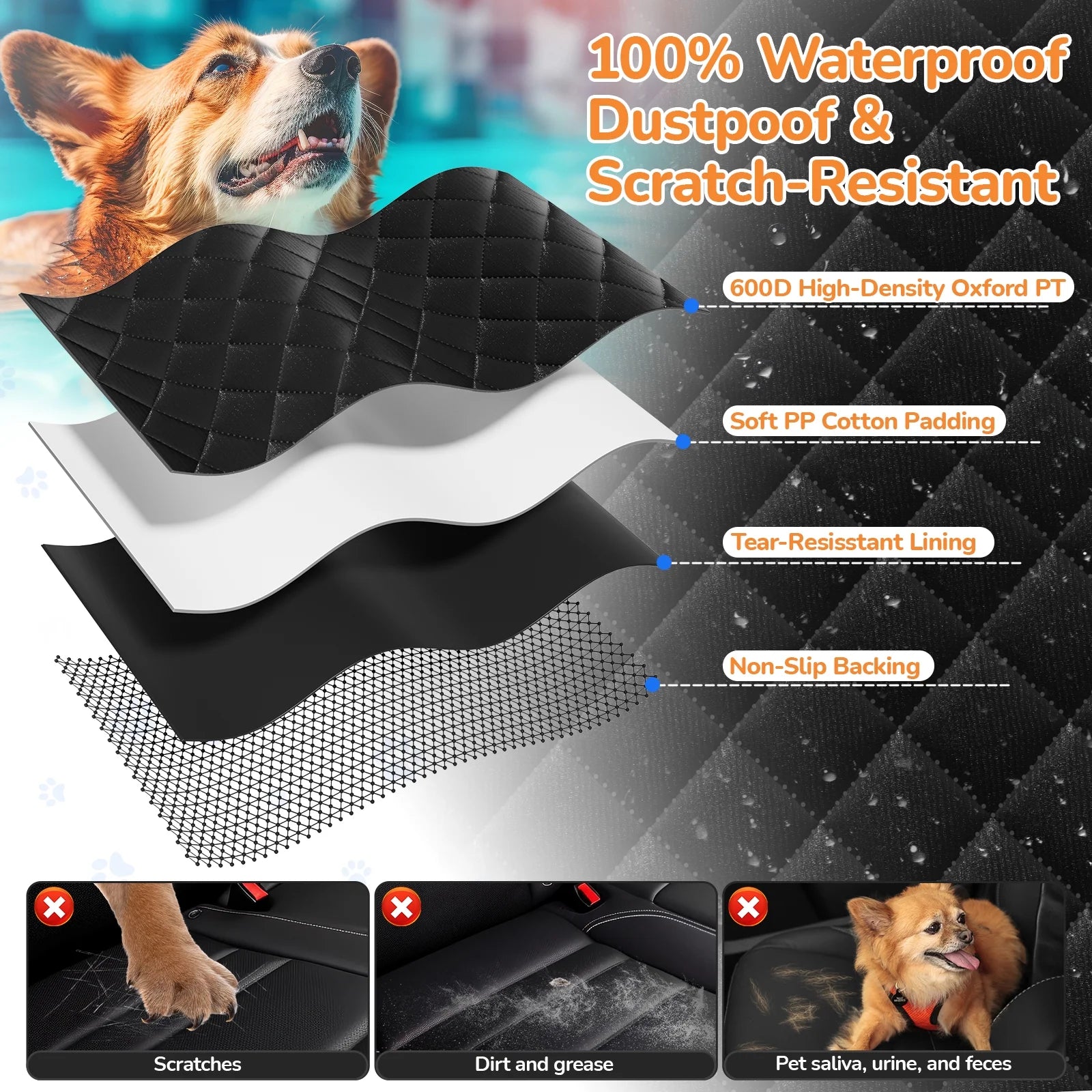 🛡️ PupHaven Waterproof Hammock Car Seat Cover